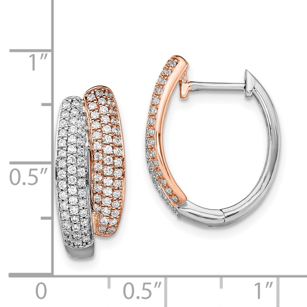 14k Two-tone White & Rose Pave Diamond Hinged Hoop Earrings