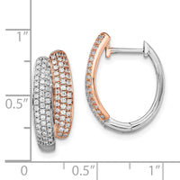 Thumbnail for 14k Two-tone White & Rose Pave Diamond Hinged Hoop Earrings