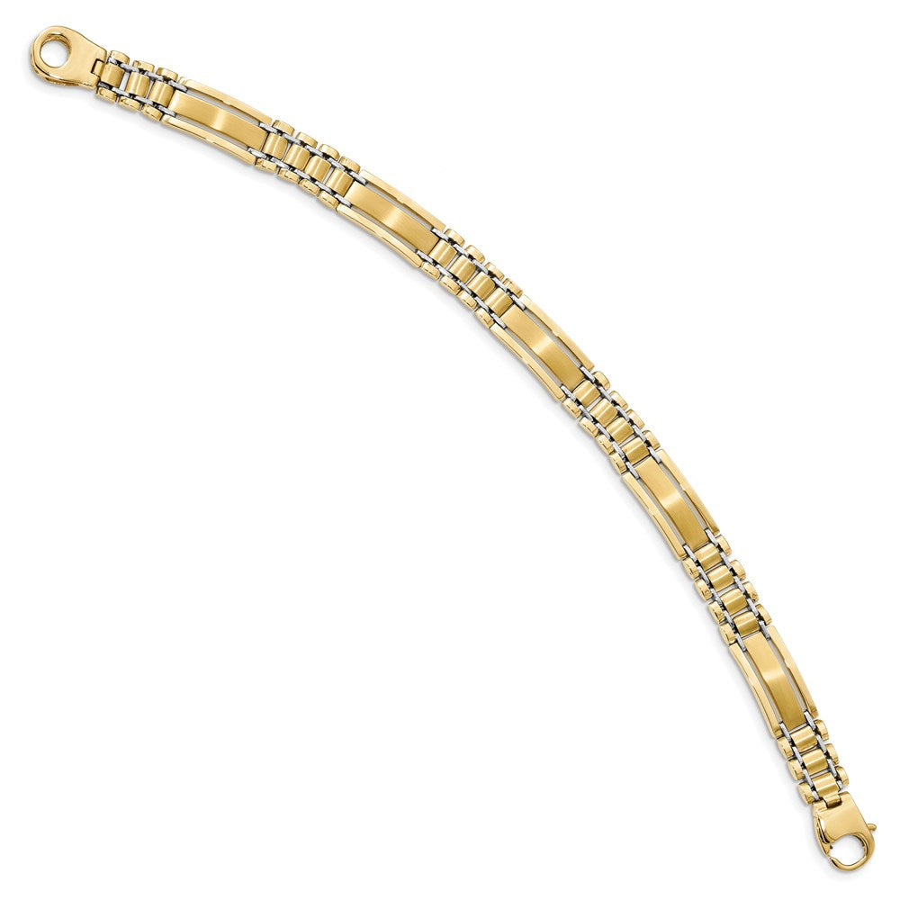 14k Two Tone Polished and Satin 8.5in Mens Link Bracelet