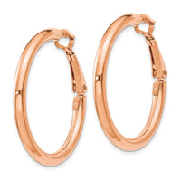 Thumbnail for 14k Rose Gold 3x25mm Polished Round Omega Back Hoop Earrings