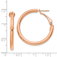 Thumbnail for 14k Rose Gold 3x25mm Polished Round Omega Back Hoop Earrings