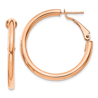 Thumbnail for 14k Rose Gold 3x25mm Polished Round Omega Back Hoop Earrings