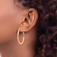 Thumbnail for 14k Rose Gold 3x30mm Polished Round Omega Back Hoop Earrings