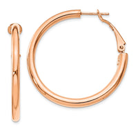 Thumbnail for 14k Rose Gold 3x30mm Polished Round Omega Back Hoop Earrings