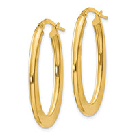 Thumbnail for 14k 2mm Tapered Oval Polished Hoop Earrings