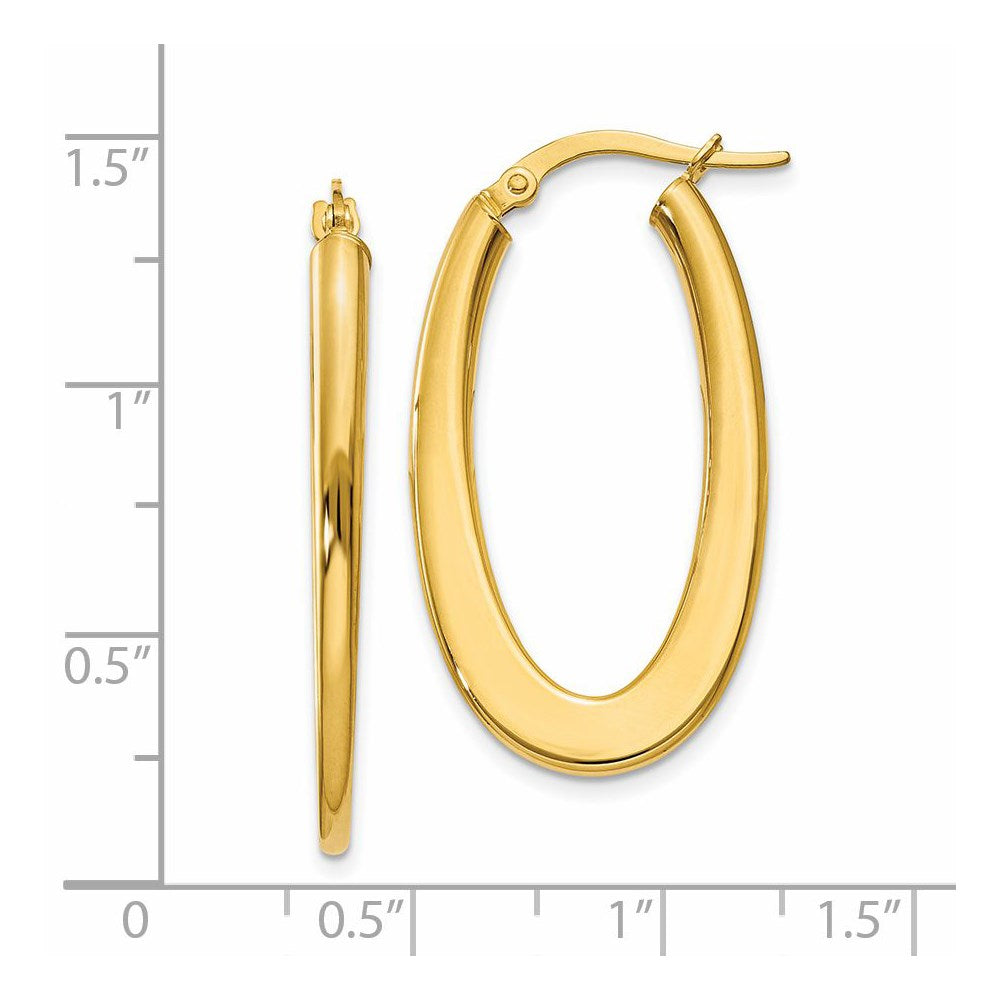 14k 2mm Tapered Oval Polished Hoop Earrings