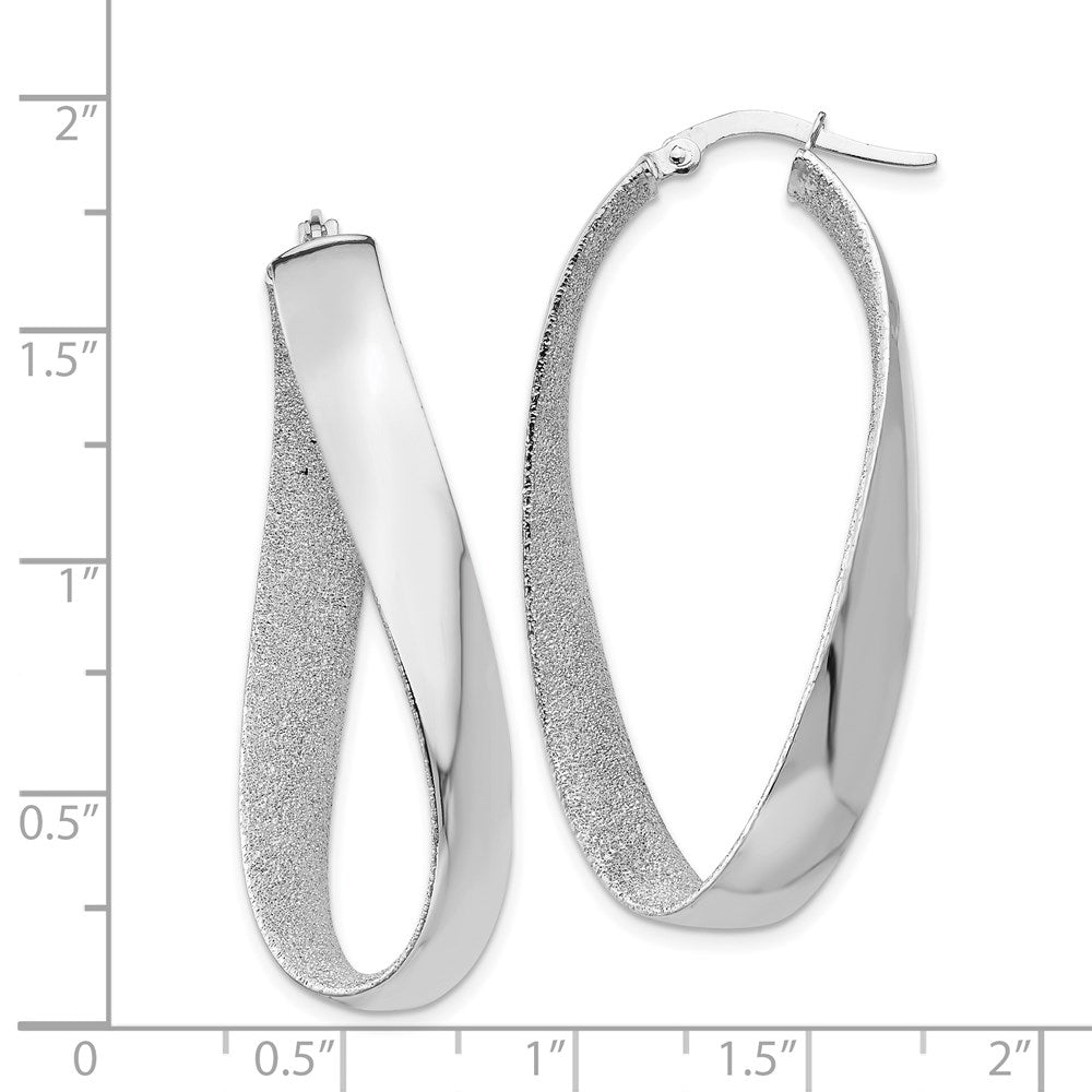 14K White Rhodium Satin and Polished Twisted Hoop Earrings
