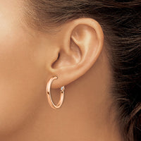 Thumbnail for 14k Rose Gold 3x20mm Polished Round Omega Back Hoop Earrings
