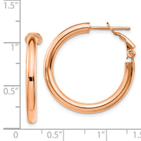 Thumbnail for 14k Rose Gold 3x20mm Polished Round Omega Back Hoop Earrings