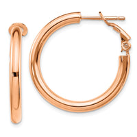 Thumbnail for 14k Rose Gold 3x20mm Polished Round Omega Back Hoop Earrings