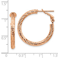 Thumbnail for 14k 3x20mm Rose Gold Diamond-cut Round Omega Back Hoop Earrings