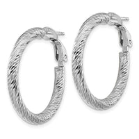Thumbnail for 14k 3x20mm Rose Gold Diamond-cut Round Omega Back Hoop Earrings