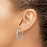 Thumbnail for 14k 3x20mm Rose Gold Diamond-cut Round Omega Back Hoop Earrings