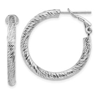 Thumbnail for 14k 3x20mm Rose Gold Diamond-cut Round Omega Back Hoop Earrings