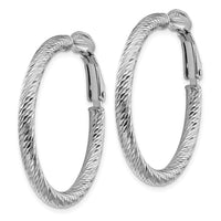 Thumbnail for 14k 3x25mm White Gold Diamond-cut Round Omega Back Hoop Earrings