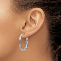 Thumbnail for 14k 3x25mm White Gold Diamond-cut Round Omega Back Hoop Earrings