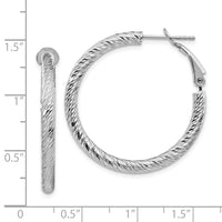 Thumbnail for 14k 3x25mm White Gold Diamond-cut Round Omega Back Hoop Earrings