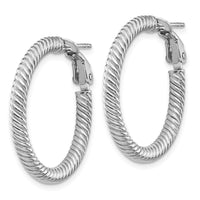 Thumbnail for 14k 3x20mm White Gold Twisted Round Omega Back Hoop Earrings
