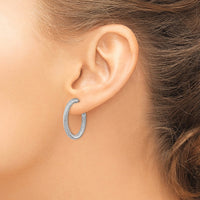 Thumbnail for 14k 3x20mm White Gold Twisted Round Omega Back Hoop Earrings