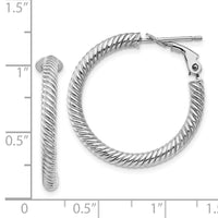 Thumbnail for 14k 3x20mm White Gold Twisted Round Omega Back Hoop Earrings