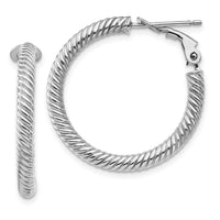 Thumbnail for 14k 3x20mm White Gold Twisted Round Omega Back Hoop Earrings