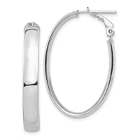 Thumbnail for 14k White Gold High Polished 5mm Oval Omega Back Hoop Earrings