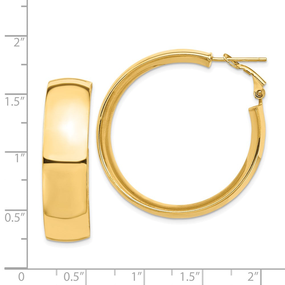 14k High Polished 10mm Omega Back Hoop Earrings