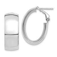 Thumbnail for 14k White Gold High Polished 10mm Omega Back Oval Hoop Earrings