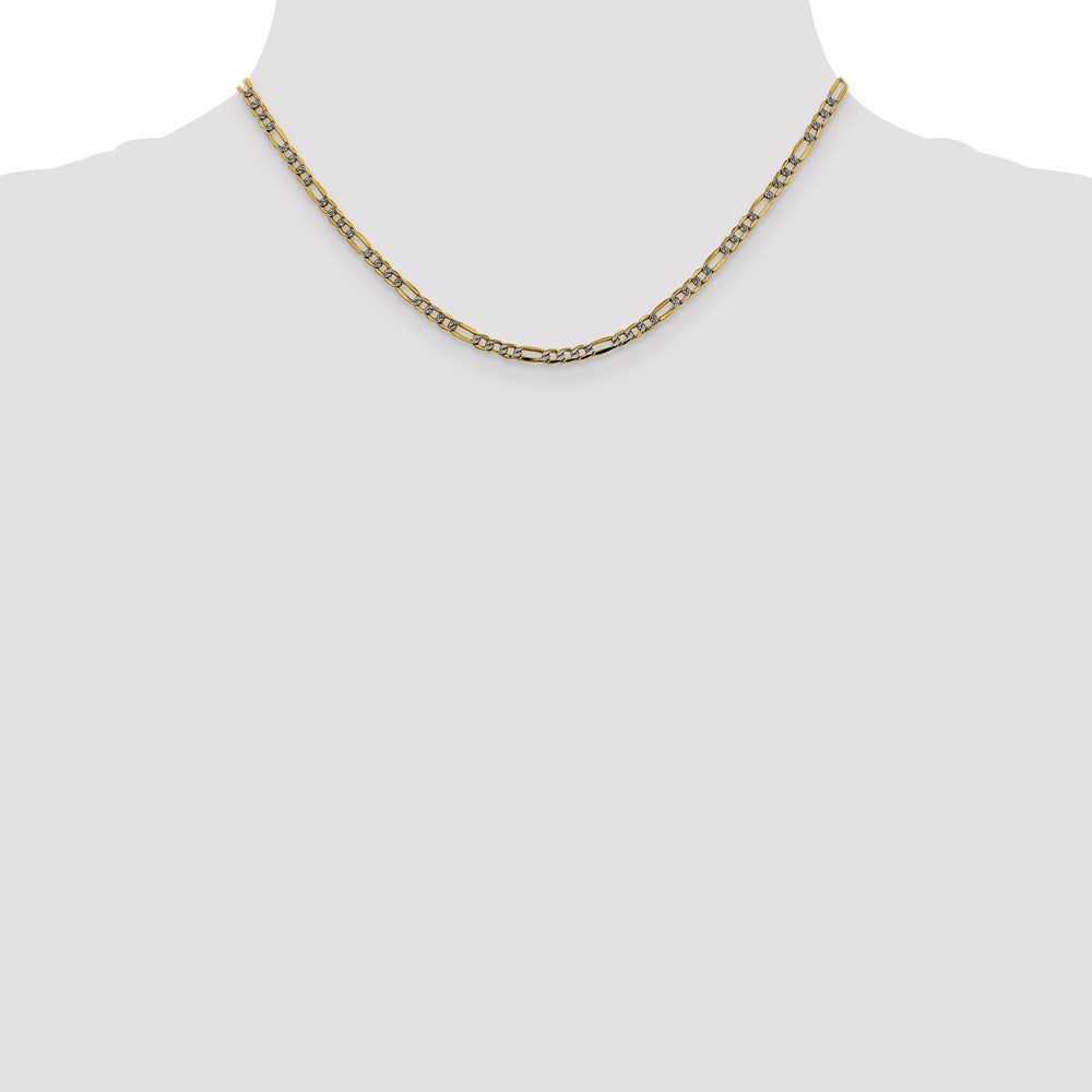 14k 3.2mm Semi-solid with Rhodium Pav‚ Figaro Chain