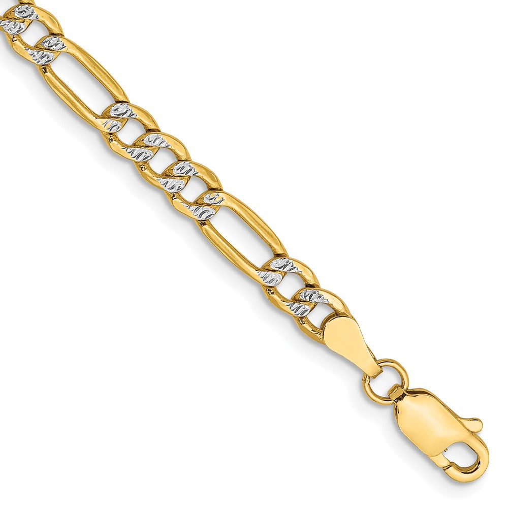 14k 3.9mm Semi-solid with Rhodium Pav‚ Figaro Chain
