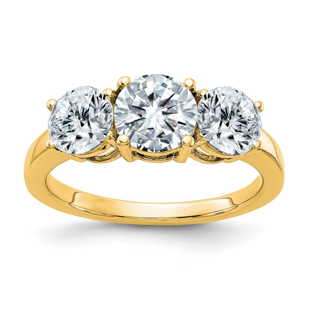 14k 2 1/5ct. Three Stone D E F Pure Light Round Moissanite Ring