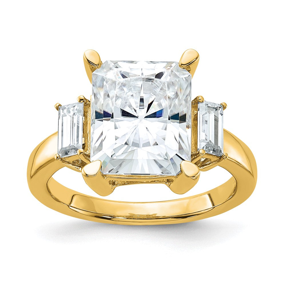 14k 5 3/4ct. Three Stone D E F Pure Light Moissanite Engagement Ring