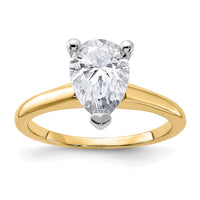 Thumbnail for 14k Two Tone 2ct. D E F Pure Light Pear Moissanite Solitaire Ring