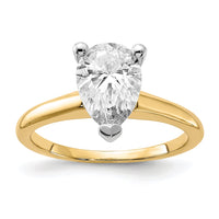 Thumbnail for 14k Two Tone 2ct. G H I True Light Pear Moissanite Solitaire Ring