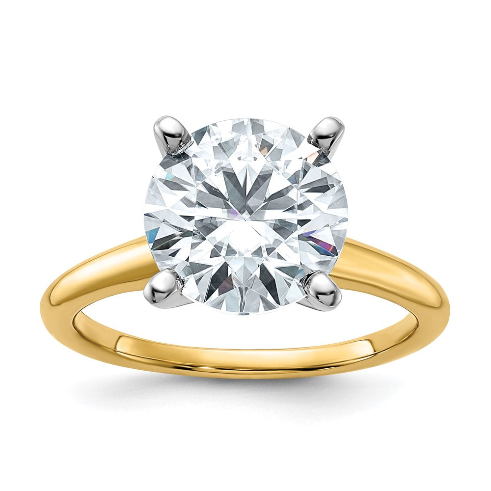 14k Two Tone 3 5/8ct. D E F Pure Light Round Moissanite Solitaire Ring