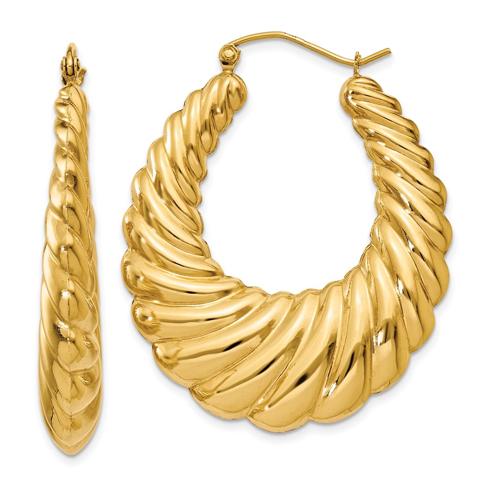 14k Polished Scalloped Hoop Earrings