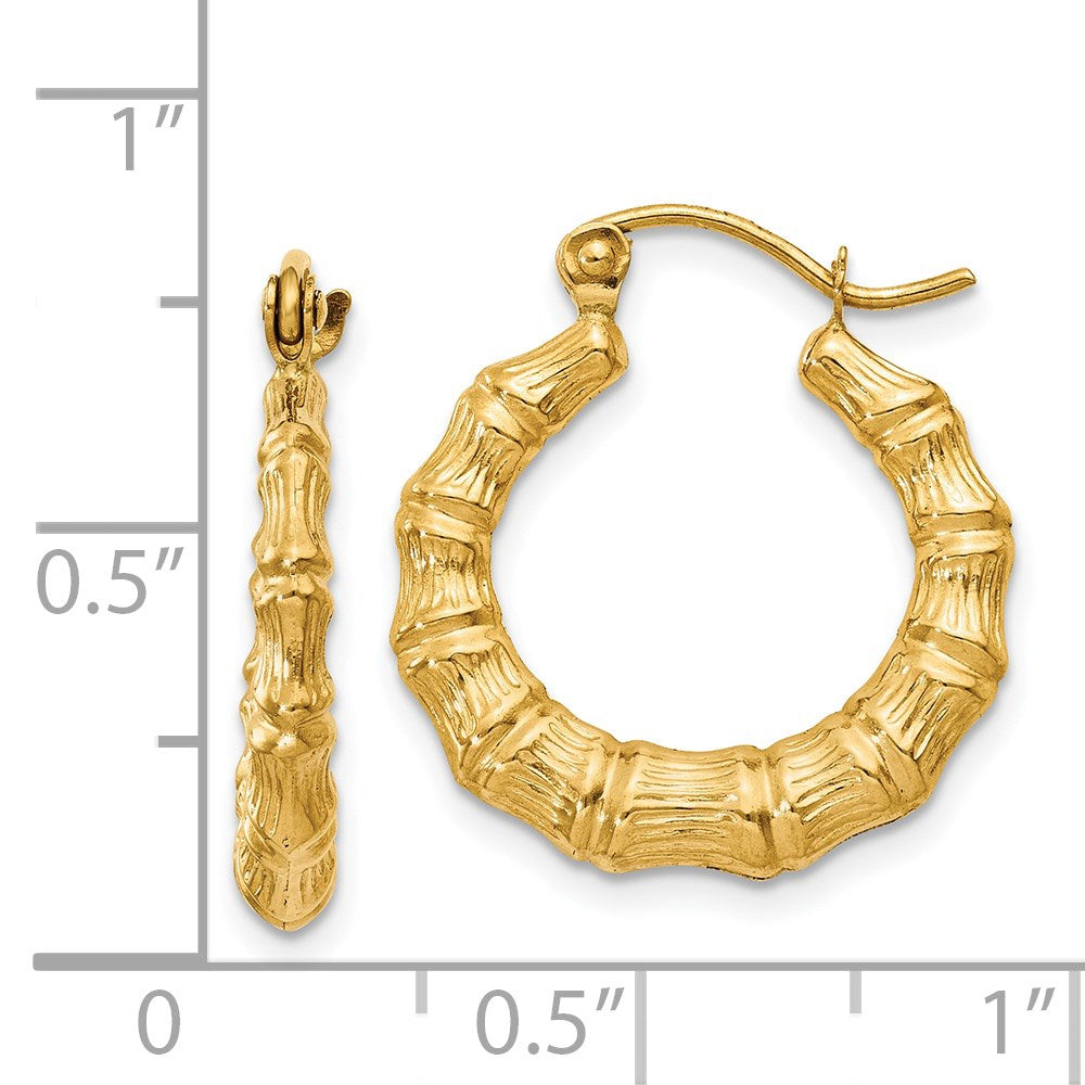 14k Polished Bamboo Design Hollow Hoop Earrings