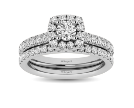 1 Carat Halo Diamond Bridal Set in Cushion Setting