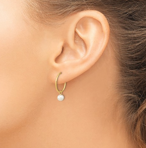 14 Karat Yellow Gold Petite Pearl Hoop Earrings