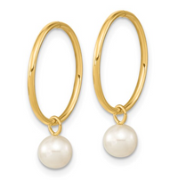 Thumbnail for 14 Karat Yellow Gold Petite Pearl Hoop Earrings