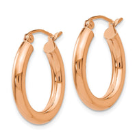 Thumbnail for 14k Rose Gold Polished 3mm Lightweight Tube Hoop Earrings