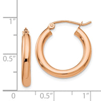 Thumbnail for 14k Rose Gold Polished 3mm Lightweight Tube Hoop Earrings