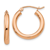 Thumbnail for 14k Rose Gold Polished 3mm Lightweight Tube Hoop Earrings