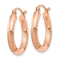 Thumbnail for 14k Rose Gold 3mm Satin and Diamond-cut Hoop Earrings