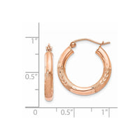 Thumbnail for 14k Rose Gold 3mm Satin and Diamond-cut Hoop Earrings