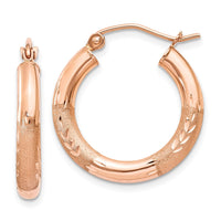 Thumbnail for 14k Rose Gold 3mm Satin and Diamond-cut Hoop Earrings