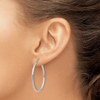 Thumbnail for 14k White Gold Polished 2x35mm Tube Hoop Earrings