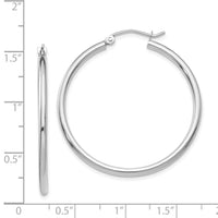 Thumbnail for 14k White Gold Polished 2x35mm Tube Hoop Earrings