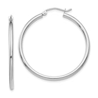 Thumbnail for 14k White Gold Polished 2x35mm Tube Hoop Earrings