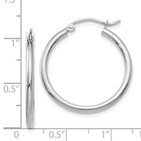 Thumbnail for 14k White Gold Polished 2x25mm Tube Hoop Earrings